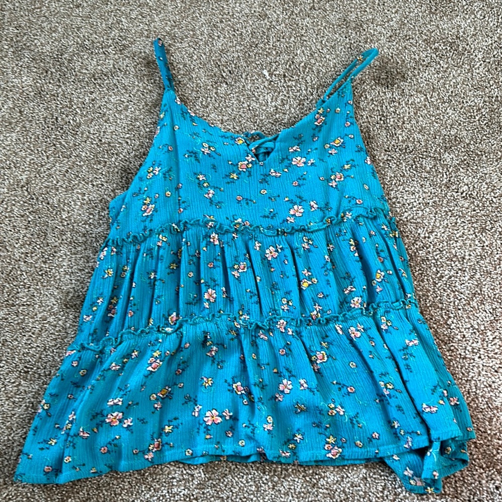 blue and floral flowy tank